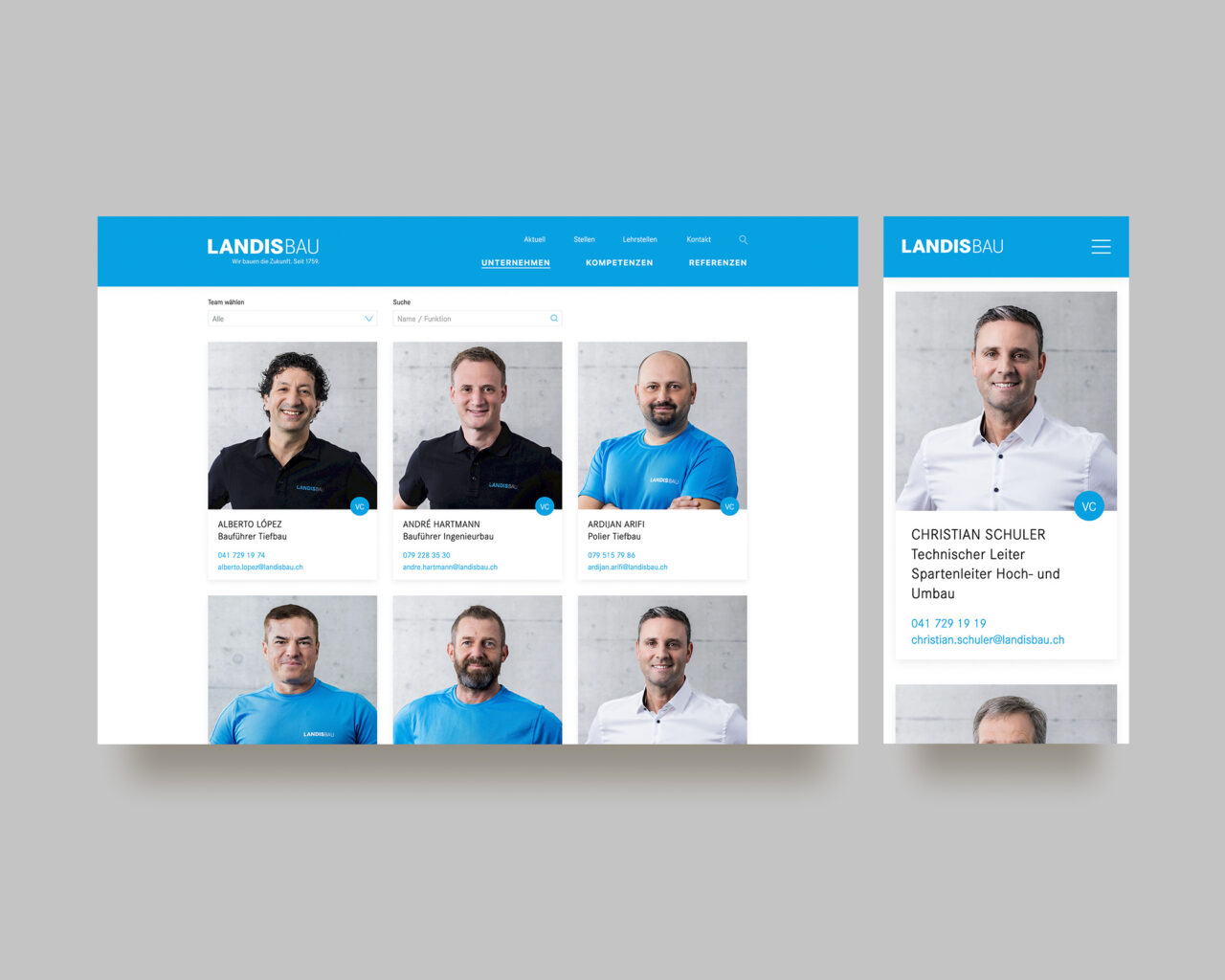Landis Bau – Webseite Mitarbeiter