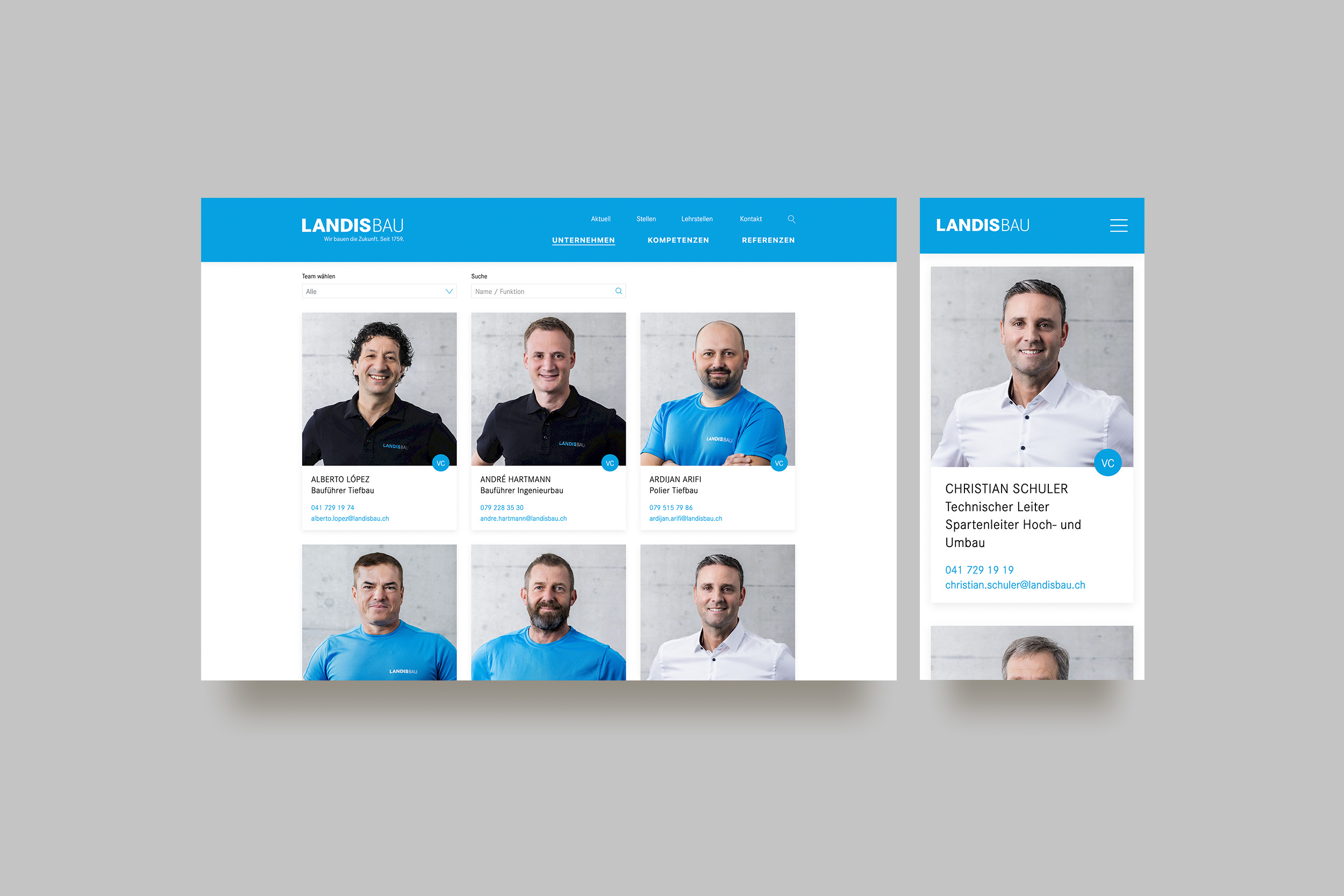 Landis Bau – Webseite Mitarbeiter